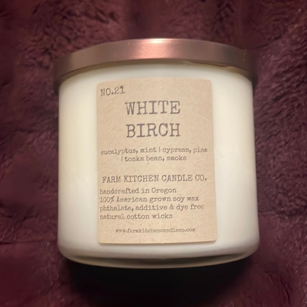 Farm Kitchen Candle Co. White Birch Soy 3 Wick Candle - Brand New